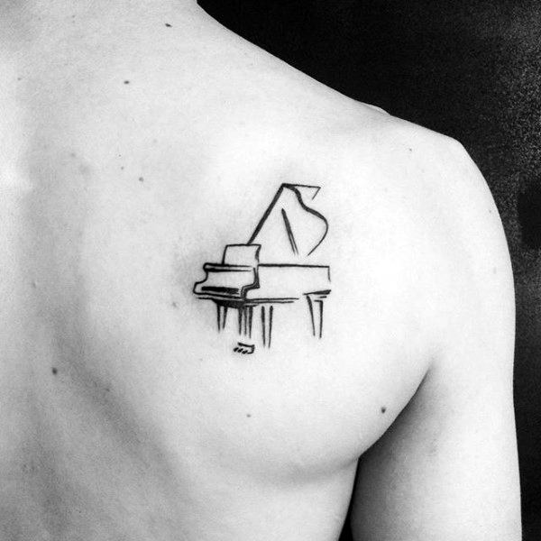 Small Simple Mens Sketched Piano Shoulder Blade Tattoos
