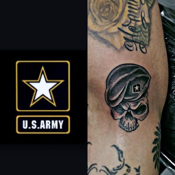 Small Simple Mens Skull Wearing Army Hat Tattoo