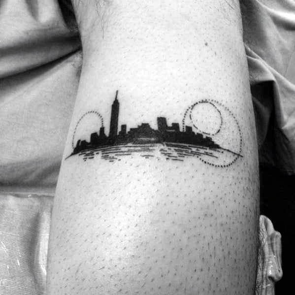Small Simple Mens Skyline Forearm Tattoo Design Ideas