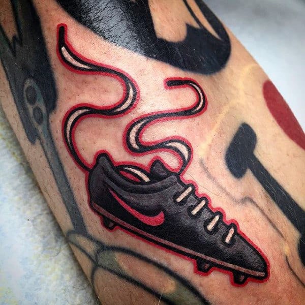 Small Simple Mens Soccer Shoes Tattoo On Arm