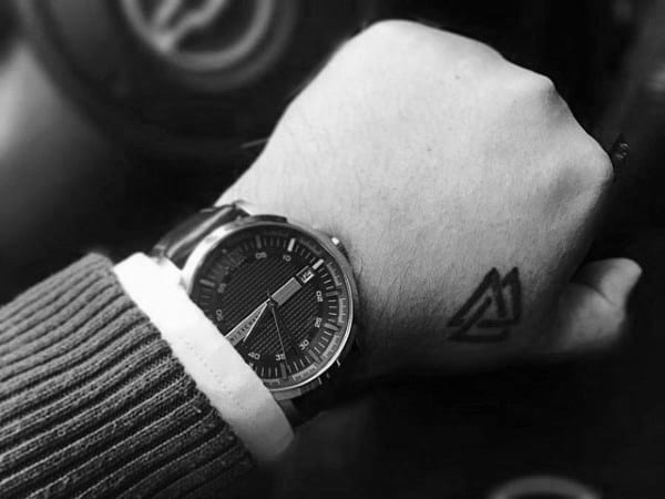 Small Simple Mens Valknut Design Tattoo Hand