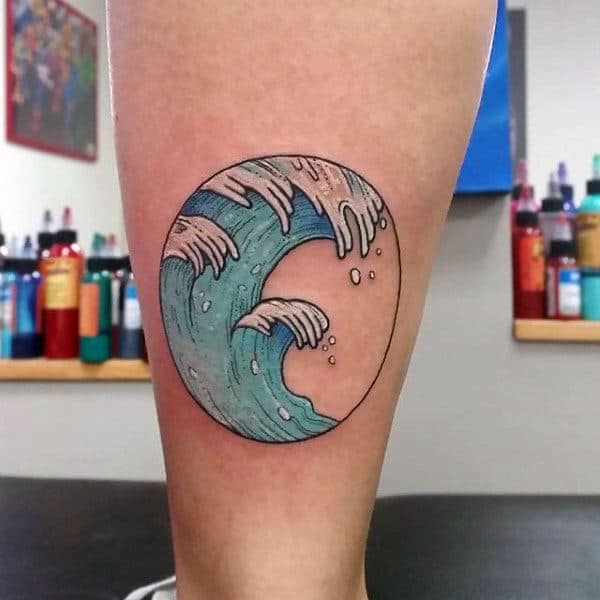 Small Simple Mens Water Waves Blue Ink Tattoo Design Inspiration