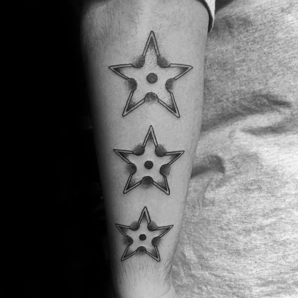 Small Simple Ninja Throwing Stars Outer Forearm Mens Tattoos
