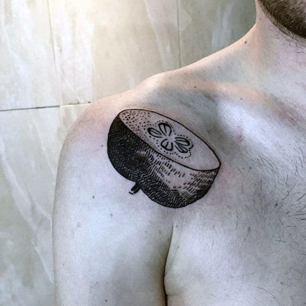 Small Simple Old School Shoulder Apple Tattoo For Men