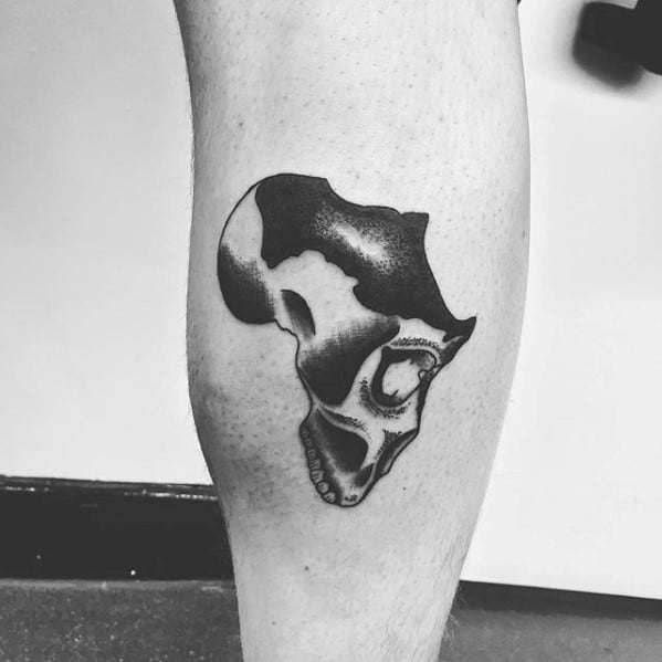 Small Simple Old School Traditional Skull Africa Guys Leg Calf Tattoo