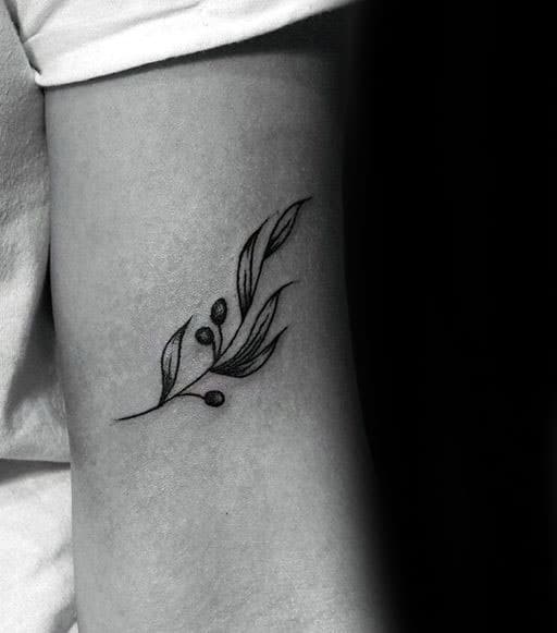 Small Simple Olive Branch Arm Tattoo On Gentleman