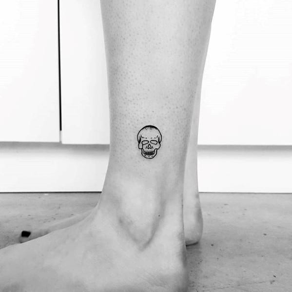 Small Simple Skull Male Side Of Lower Leg Tattoo Ideas