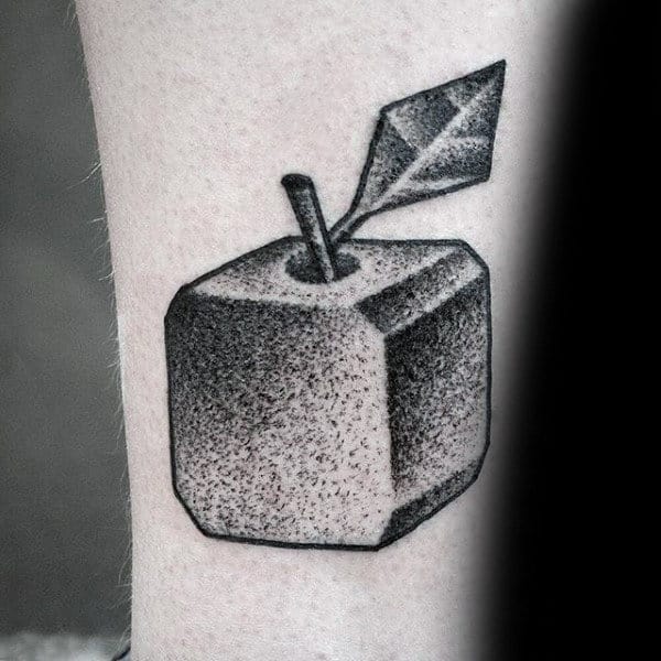 Small Simple Square Cube Apple Mens Dotwork Tattoo