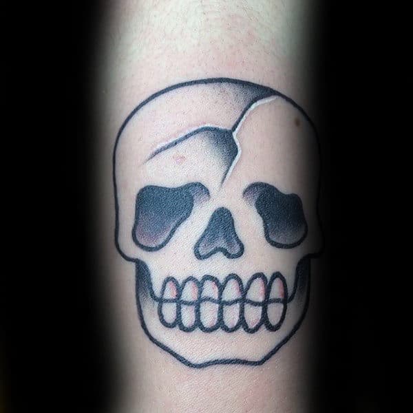 Small Simple Traditional Old School Guys Black And White Ink Skull Forearm Tattoos