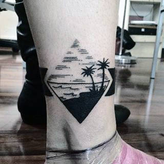 Small Simple Triangle Beach Tattoo Designs For Men Near Ankle