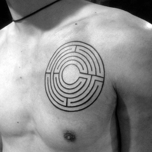 Small Simple Upper Chest Maze Mens Tattoos
