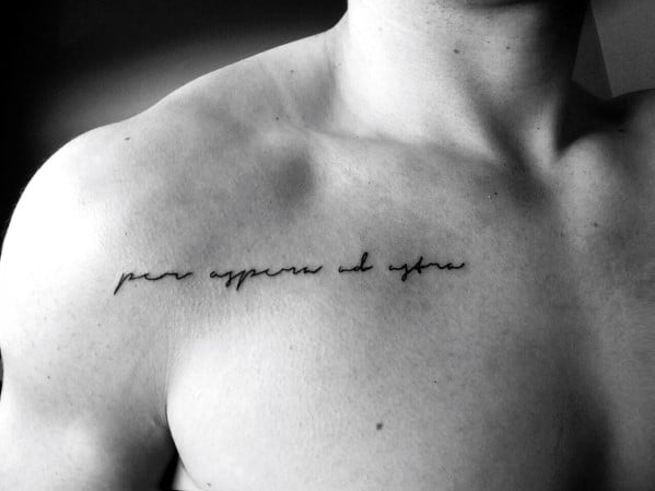 Small Simple Upper Chest Quote Latin Tattoo Ideas On Guys