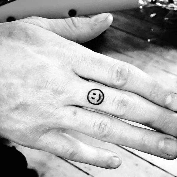 Small Smilie Face Hand Tattoos For Gentlemen
