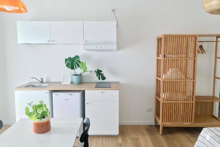 small kitchen in open plan space
