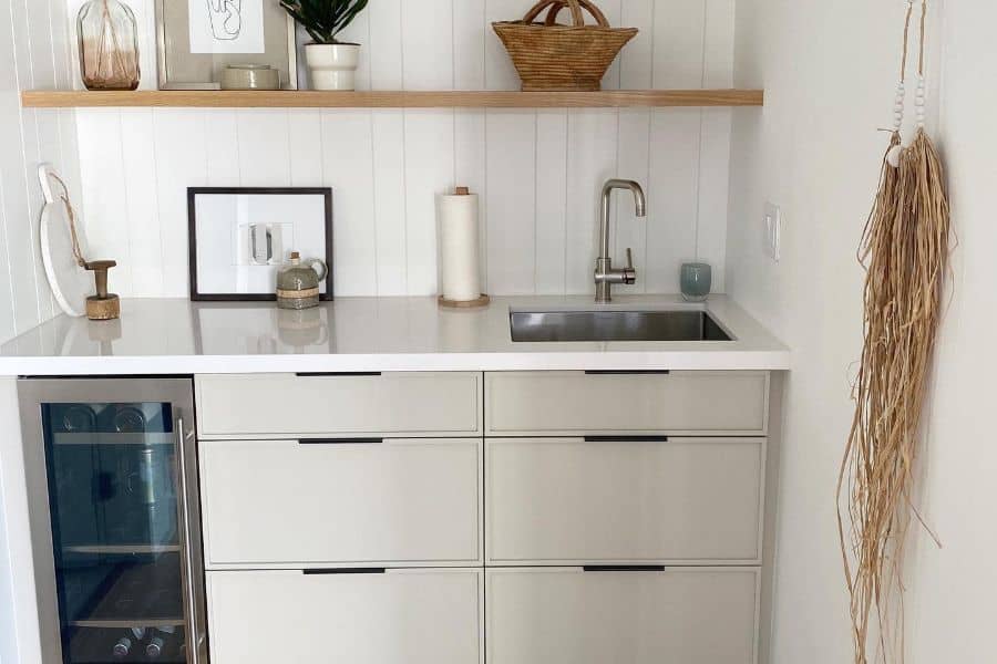 small farmhouse kitchen with wine fridge