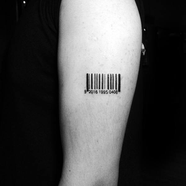 Small Tiny Barcode Mens Arm Tattoo