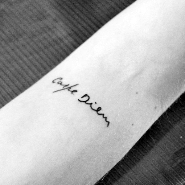 Small Tiny Carpe Diem Mens Forearm Tattoo