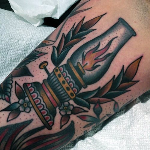 Small Traditional Lantern Guys Arm Tattoo Design Ideas