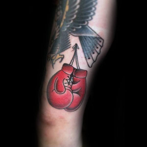 Small Traditional Mens Tattoos Of Red Boxing Gloves
