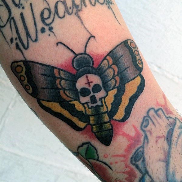 Small Traditional Moth Arm Tattoo Ideas For Males