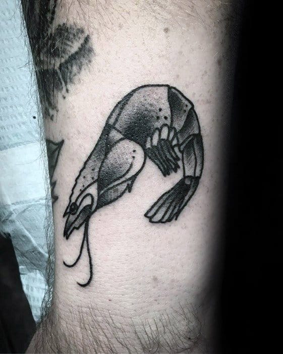 Small Traditional Old School Black And Grey Ink Forearm Male Shrimp Tattoo Ideas