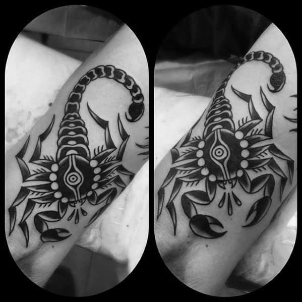 Small Traditional Scorpion Lower Leg Tattoos For Guys