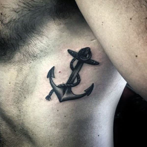 Small Traditional Shaded Anchor Male Chest Tattoos