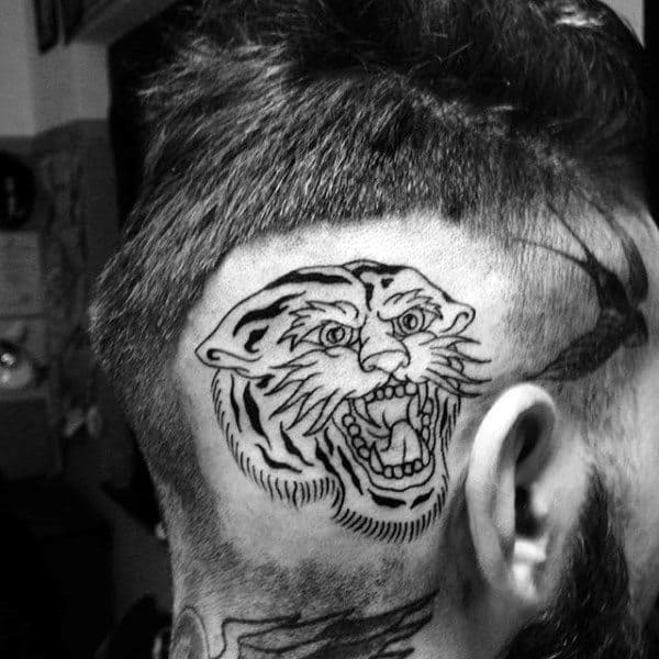 Small Traditional Tiger Guys Head Tattoos