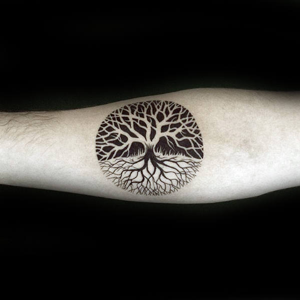 Small Tree Of Life Mens Negative Space Inner Forearm Tattoo