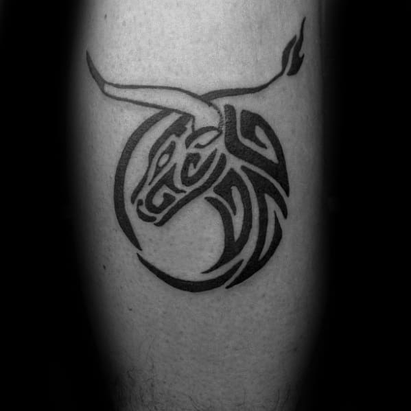 Small Tribal Bull Guys Leg Tattoo Designs