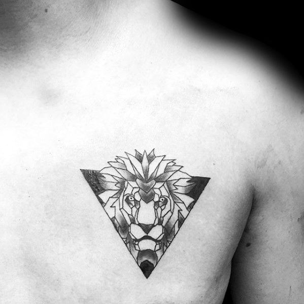 Small Upper Chest Geometric Lion Tattoo Ideas For Males