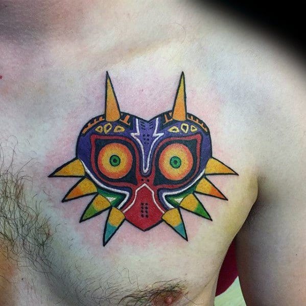 Small Upper Chest Remarkable Majoras Mask Tattoos For Males