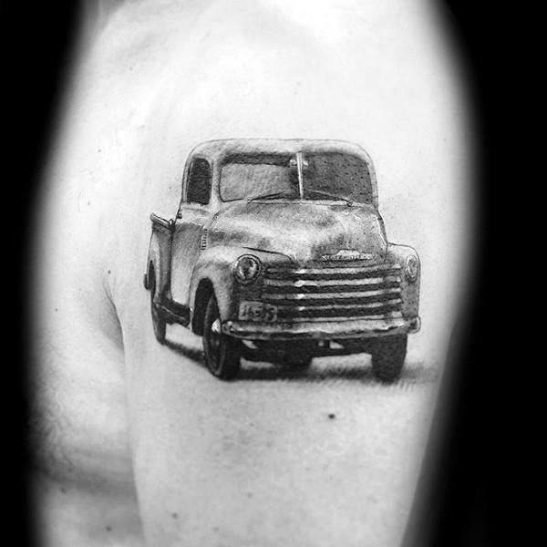 Small Vintage Male Upper Arm Truck Tattoos
