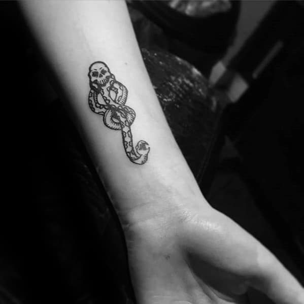 Small Wrist Gentleman With The Dark Mark Tattoo