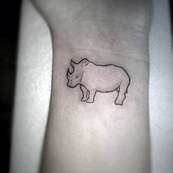 Small Wrist Rhino Tattoo For Men With Simple Black Ink Outline Design