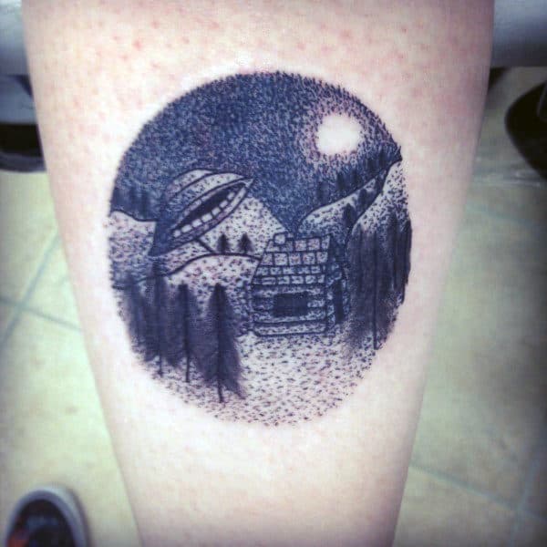 Small0ufo On A Snowy Night Tattoo Male Lower Legs