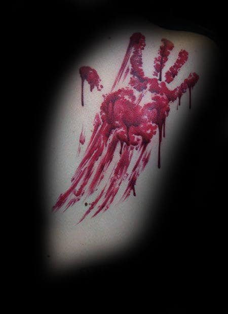 Smeared Handprint Blood Mens Rib Cage Side Tattoo Ideas