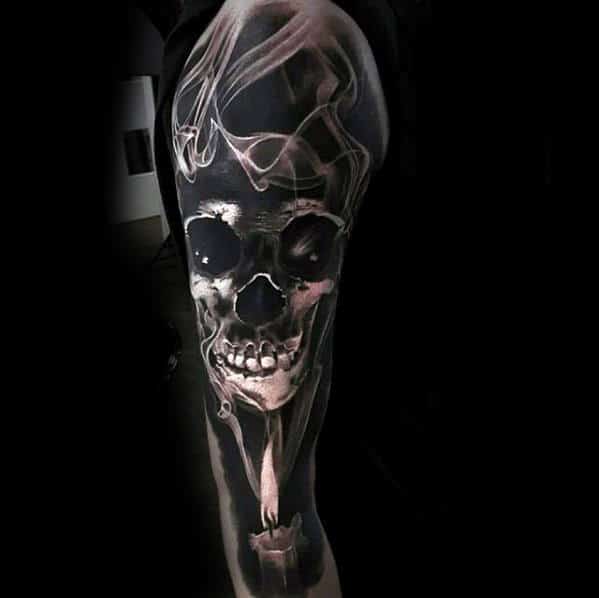 Smoking Candle With Skull Unbelievable Guys Blackwork Realistic 3d Tattoo Sleeve