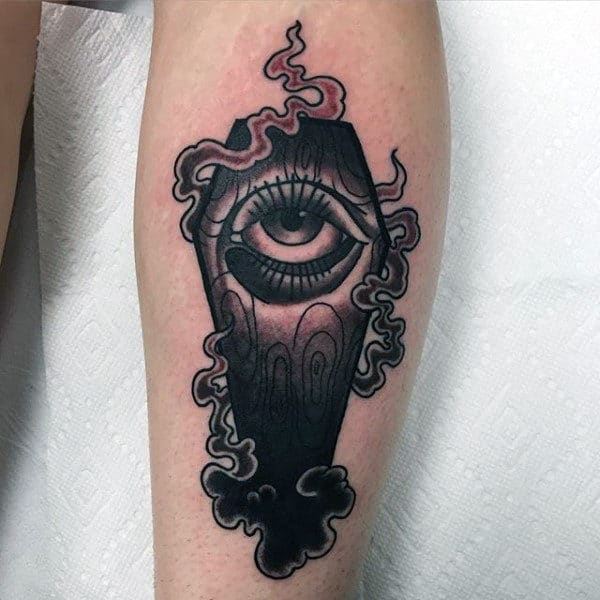 Smoking Eye Coffin Mens Tattoo