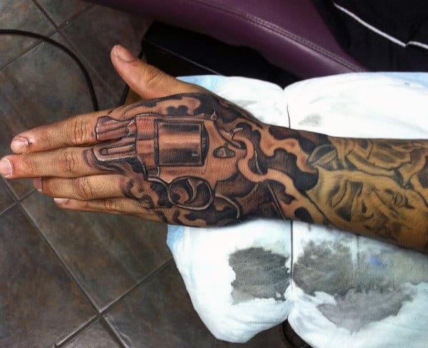 Smoking Guns Tattoo For Gentlemen On Hands