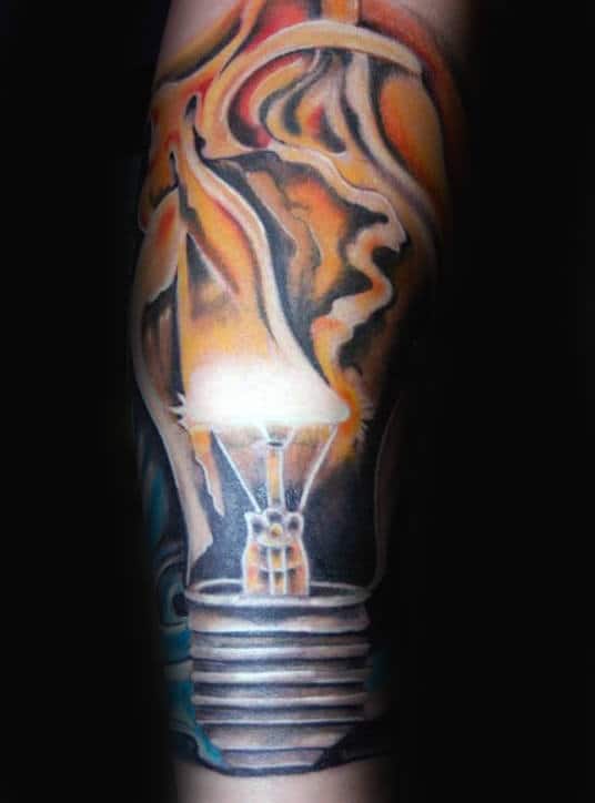 Smoking Light Bulb Male Arm Tattoo