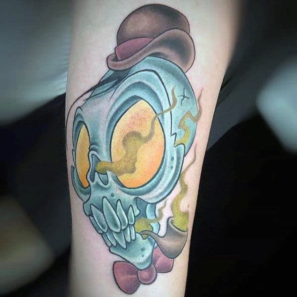 Smoking Skull New School Tattoo Mens Forearms