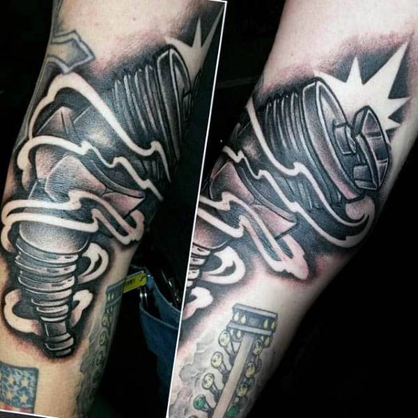 Smoking Spark Plug Mens Forearm Tattoos