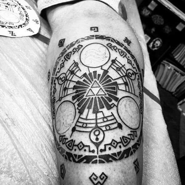 Smybol Zelda Mens Leg Calf Tattoos With Black Ink