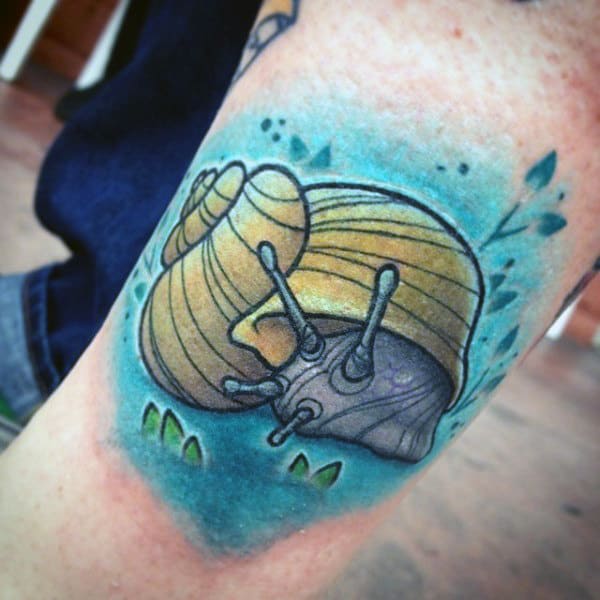 Snail Inside Seashell Mens Watercolor Arm Tattoos