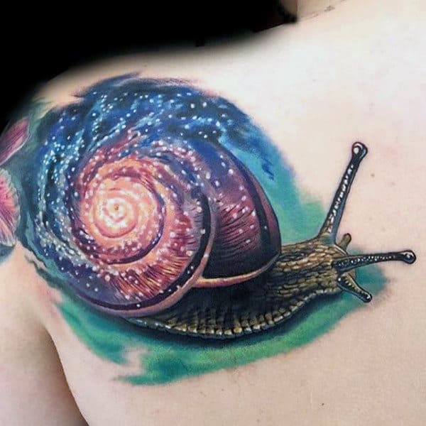 Snail With Cosmic Shell Tattoo For Men On Back