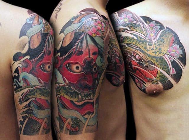 Snake And Hannya Mask Mens Half Sleeve Tattoo