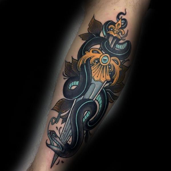 Snake Dagger Tattoo Inspiration For Men