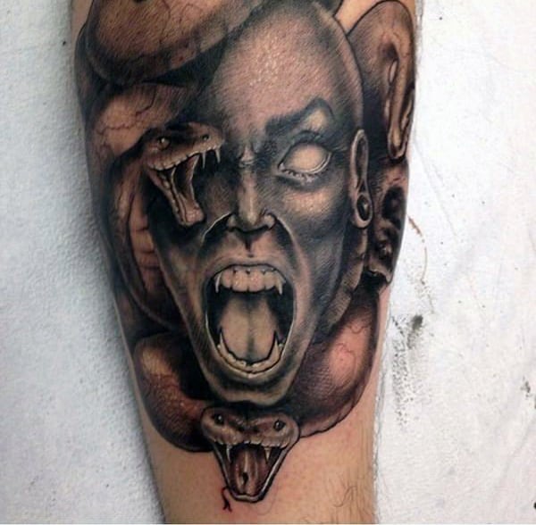 Snake Eye Medusa Leg Calf Tattoos For Guys