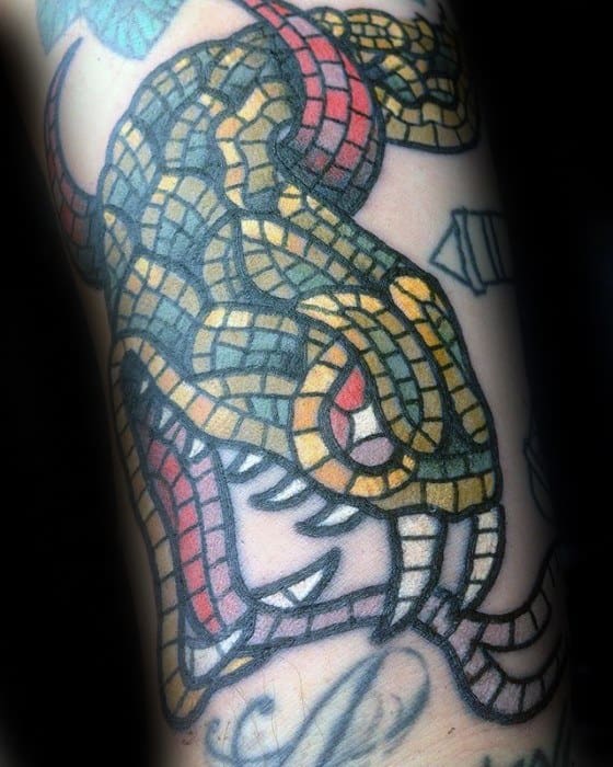Snake Head Arm Mosaic Tattoos For Gentlemen